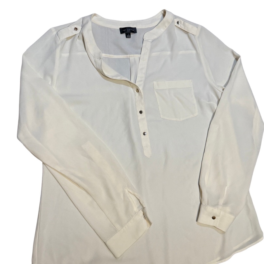 The Limited Cream Sheer Blouse Large Business Casual Office Minimal Chic